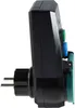 Side view of a black electrical plug adapter with green and blue buttons. Produktbild-Vorschau
