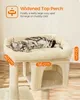A cat sleeping on a cat tree perch, with dimensions indicated. Produktbild-Vorschau