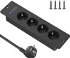 A black power strip with multiple outlets and USB ports, along with screws and a power cord, is displayed against a white background. Anteprima dell’immagine prodotto