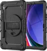 A black tablet case with a stand and stylus holder is shown. Produktbild-Vorschau
