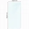 A clear screen protector is shown on a grid background, with dimensions indicated. Produktbild-Vorschau