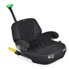 A black child booster seat with green and yellow accents, shown from a diagonal angle against a white background. Produktbild-Vorschau