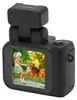 A black digital camera with a flip-up flash, showing a picture of a girl and a dog on its screen. Produktbild-Vorschau