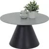 A round coffee table with a gray top and a black conical base, decorated with a small potted plant and a jar of pebbles. Anteprima dell’immagine prodotto