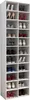A tall, white shoe cabinet filled with various shoes on multiple shelves. Produktbild-Vorschau