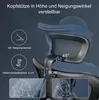 Close-up of an ergonomic office chair's headrest, highlighting adjustable features. Voir les images du produit