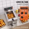 A commercial deep fryer is shown on a kitchen counter, with food being fried inside and a graphic overlay providing product details. Náhľad obrázku produktu