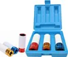 A set of three impact sockets in a blue plastic case, with three additional sockets in the foreground. Voir les images du produit