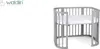 A grey crib with a white mattress on a white background. Produktbild-Vorschau