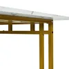 A close-up view of the edge of a table, showing the marble-patterned tabletop and the golden metal legs and support structure. Podgląd zdjęcia produktu