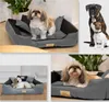 Collage of images showing dog beds with dogs in them, and two dogs sitting together. Voir les images du produit