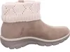 Side view of a taupe boot with a cream knitted cuff. Voir les images du produit