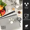 A collection of cutting boards with various food items and kitchenware. Produktbild-Vorschau