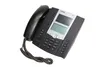 A black and gray desk phone with two screens and a keypad, shown from a diagonal angle on a white background. Produktbild-Vorschau