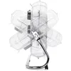 A silver floor fan with a chrome stand is shown against a white background. The fan head is depicted in multiple positions to illustrate its oscillation. Produktbild-Vorschau