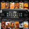 A collage of food items and an air fryer control panel with various cooking presets. Produktbild-Vorschau