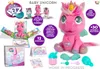 A marketing image showcasing a plush baby unicorn toy and its accessories, with text highlighting features and availability. Podgląd zdjęcia produktu