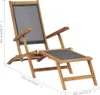 A wooden lounge chair with a footrest, shown from a side angle against a white background. Dimensions are indicated by text overlays. Voir les images du produit