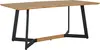 A dining table with a wooden top and black metal legs, shown against a white background. Produktbild-Vorschau