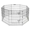 A black metal dog playpen with a gate, shown from the front on a white background. Produktbild-Vorschau