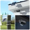 Collage of a security camera with a solar panel mounted in different locations. Produktbild-Vorschau