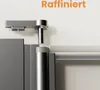 A close-up view of a shower enclosure hinge mechanism and a part of the enclosure frame, against a plain background. Produktbild-Vorschau