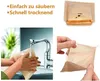 A collage of images showing reusable sandwich bags, including one with a sandwich inside, one being washed under a faucet, and one being held open. Produktbild-Vorschau