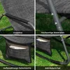 A collage of four close-up images showing different features of a gray and black rocking lounge chair outdoors on grass. Podgląd zdjęcia produktu