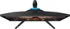 A top-down view of a black computer monitor stand with blue accents. Produktbild-Vorschau