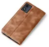 A brown leather flip case for a smartphone, shown from a diagonal top-down view on a white background. Produktbild-Vorschau
