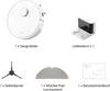 A flat lay of a robot vacuum cleaner and its accessories, including a charging station, side brush, mopping pad, and user manual. Produktbild-Vorschau