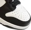 A close-up view of the toe box and side of a black and white Nike Dunk High sneaker. Náhľad obrázku produktu