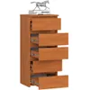 A tall, narrow chest of drawers with five drawers, some of which are partially open, sits on a white background. A silver horse figurine and two books are placed on top of the chest. Produktbild-Vorschau