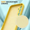 A close-up view of the inside of a yellow phone case, highlighting its soft microfiber lining. Produktbild-Vorschau