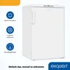 A white freezer with feature icons and text on the left, and branding at the bottom right. Produktbild-Vorschau