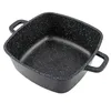 A square black pot with speckled white details and two handles, isolated on a white background. Náhľad obrázku produktu