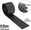 A roll of black corrugated garden edging is shown, with a close-up inset showing the material's thickness and a measurement of the edging's width. Produktbild-Vorschau
