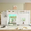 A child's bedroom with a white loft bed, stairs, and various toys. Produktbild-Vorschau