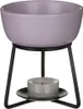 A lilac-colored ceramic bowl on a black metal stand with a tea light candle underneath. Produktbild-Vorschau