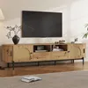 Mobile TV Merax ovale con ante in rattan e ante scorrevoli, Anteprima dell’immagine prodotto 5