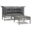 vidaXL 3-tlg. Garten-Lounge-Set mit Kissen Grau Poly Rattan Produktbild-Vorschau 1