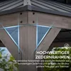 A close-up view of the corner of a wooden gazebo structure, highlighting its construction and materials. Produktbild-Vorschau