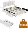 A diagram of a bed frame with dimensions and a separate illustration of a drawer. Produktbild-Vorschau