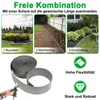 Collage showing different garden edging applications, a roll of edging material, and pruning shears. Produktbild-Vorschau