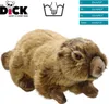 A plush toy marmot is shown lying down against a white background. Text and measurement details are present in the upper right corner. Produktbild-Vorschau