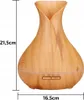 A product shot of a wooden-patterned aroma diffuser with dimensions indicated. Produktbild-Vorschau