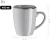A single gray mug with a metallic rim, shown with dimensions and quantity information. Produktbild-Vorschau