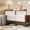 A split image showing a shoe cabinet with decorative doors and ample bottom space for shoes. Náhľad obrázku produktu