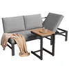 A grey outdoor sofa with a chaise lounge attachment and a small wooden side table. Produktbild-Vorschau