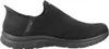 A side view of a black Skechers slip-on sneaker. Voir les images du produit